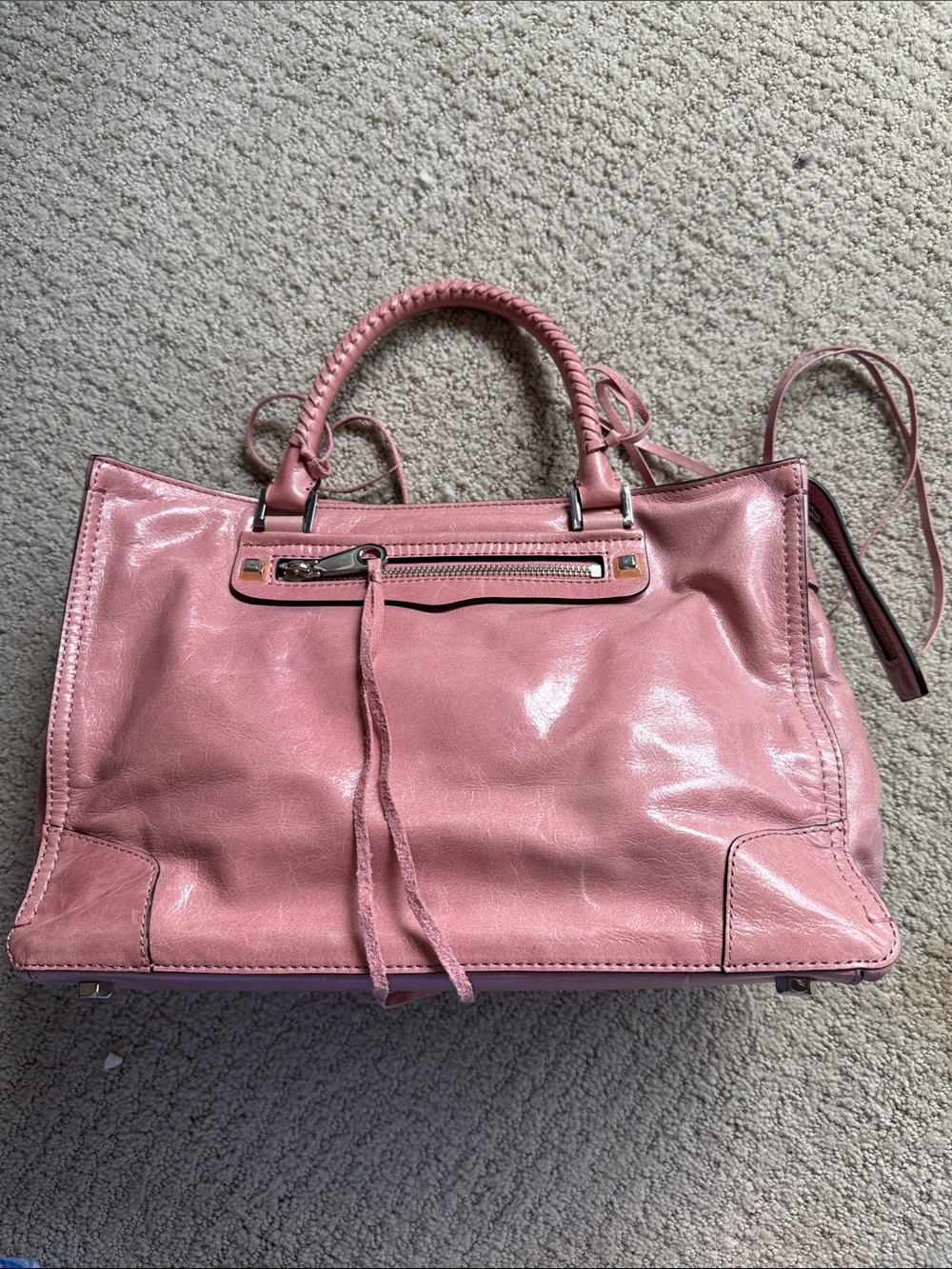 Rebecca Minkoff Pink Braided-Handle Leather Tote